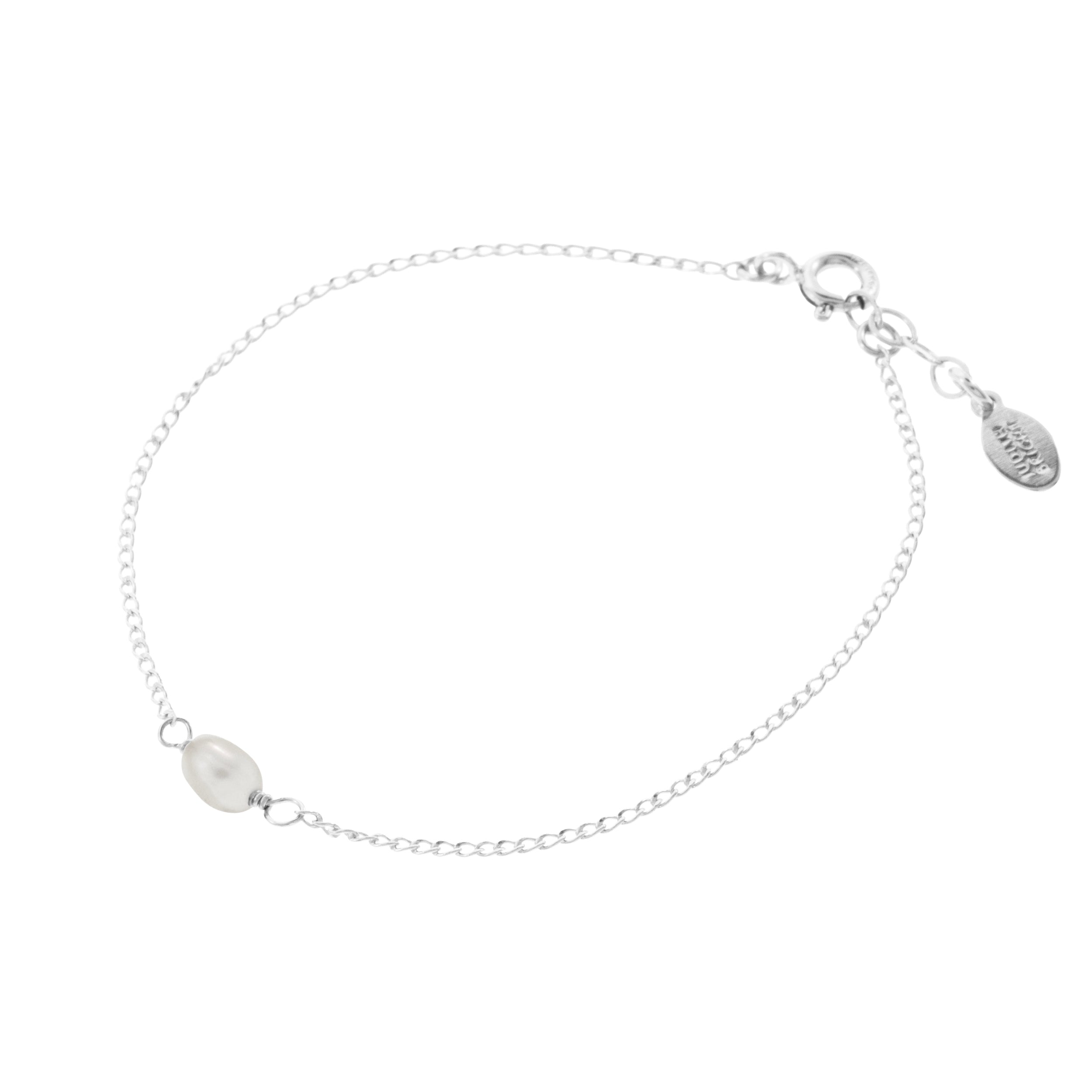 Mini Rock Bracelet — White Pearl — Sterling Silver