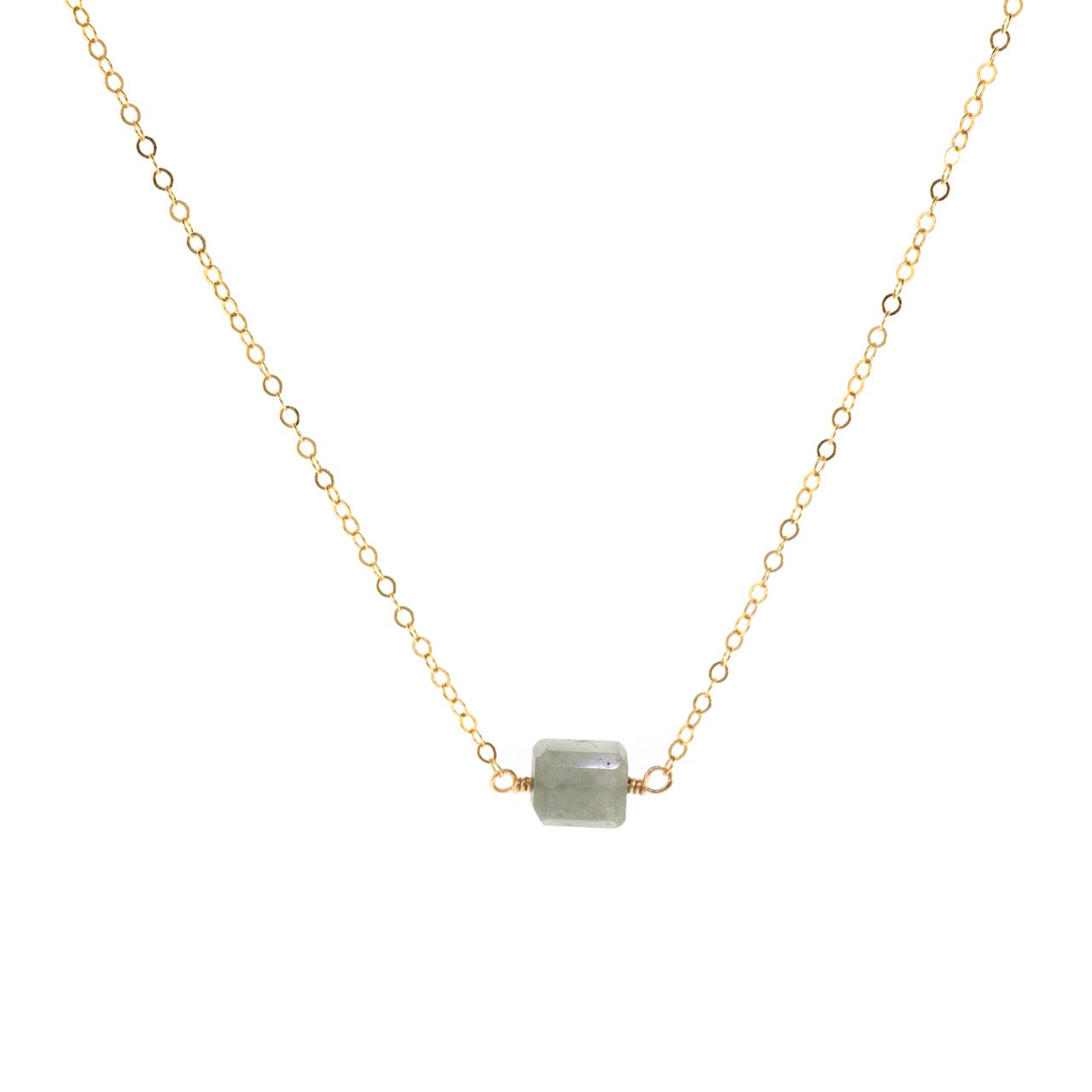 Petite Rock Necklace - Moss Aquamarine - 14K Gold-Filled