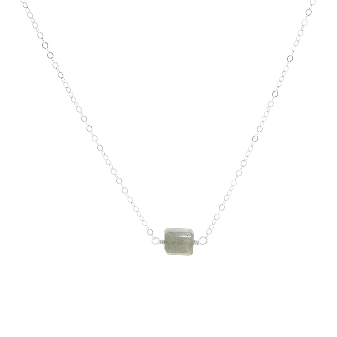 Petite Rock Necklace - Moss Aquamarine - Sterling Silver