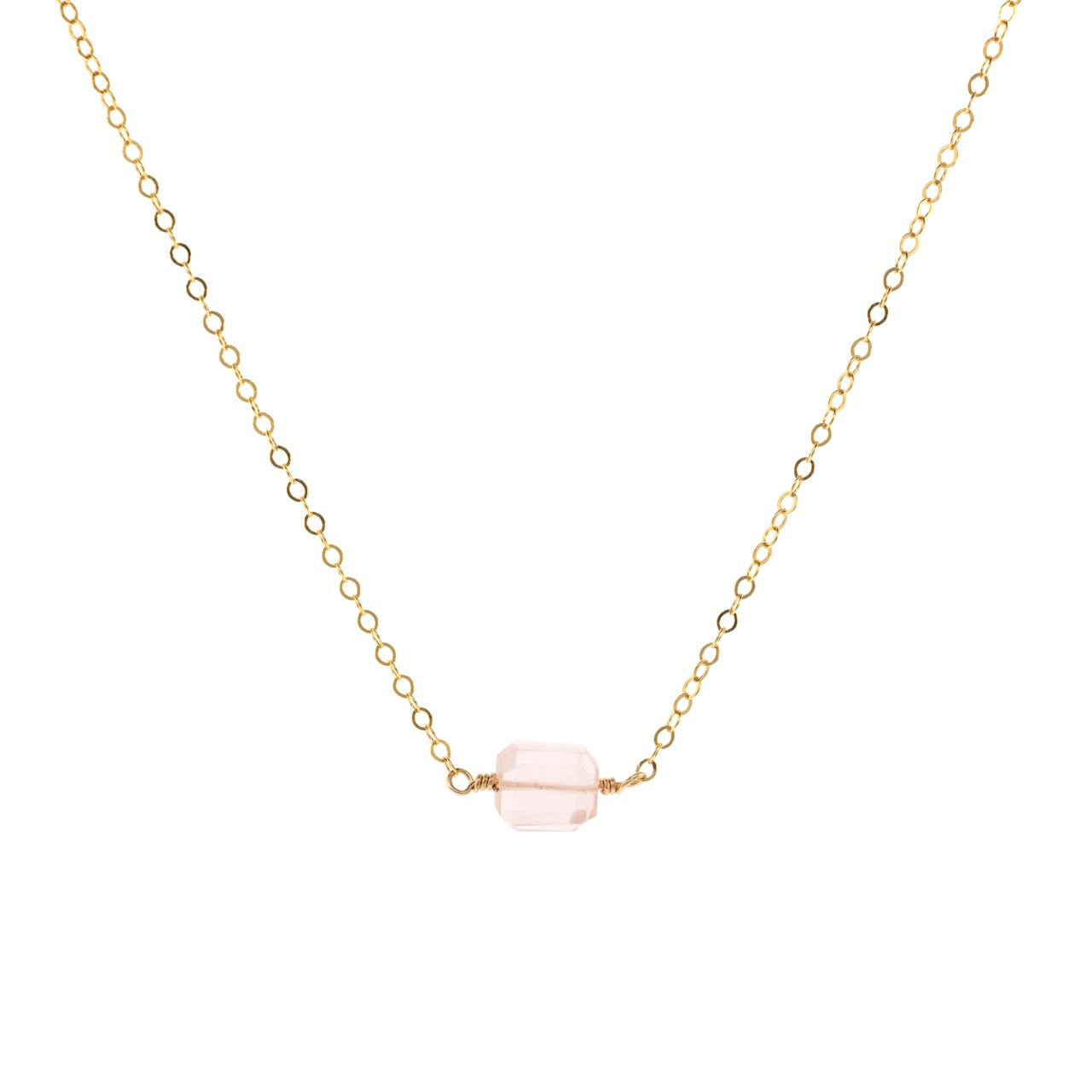Petite Rock Necklace - Rose Quartz - 14K Gold-Filled