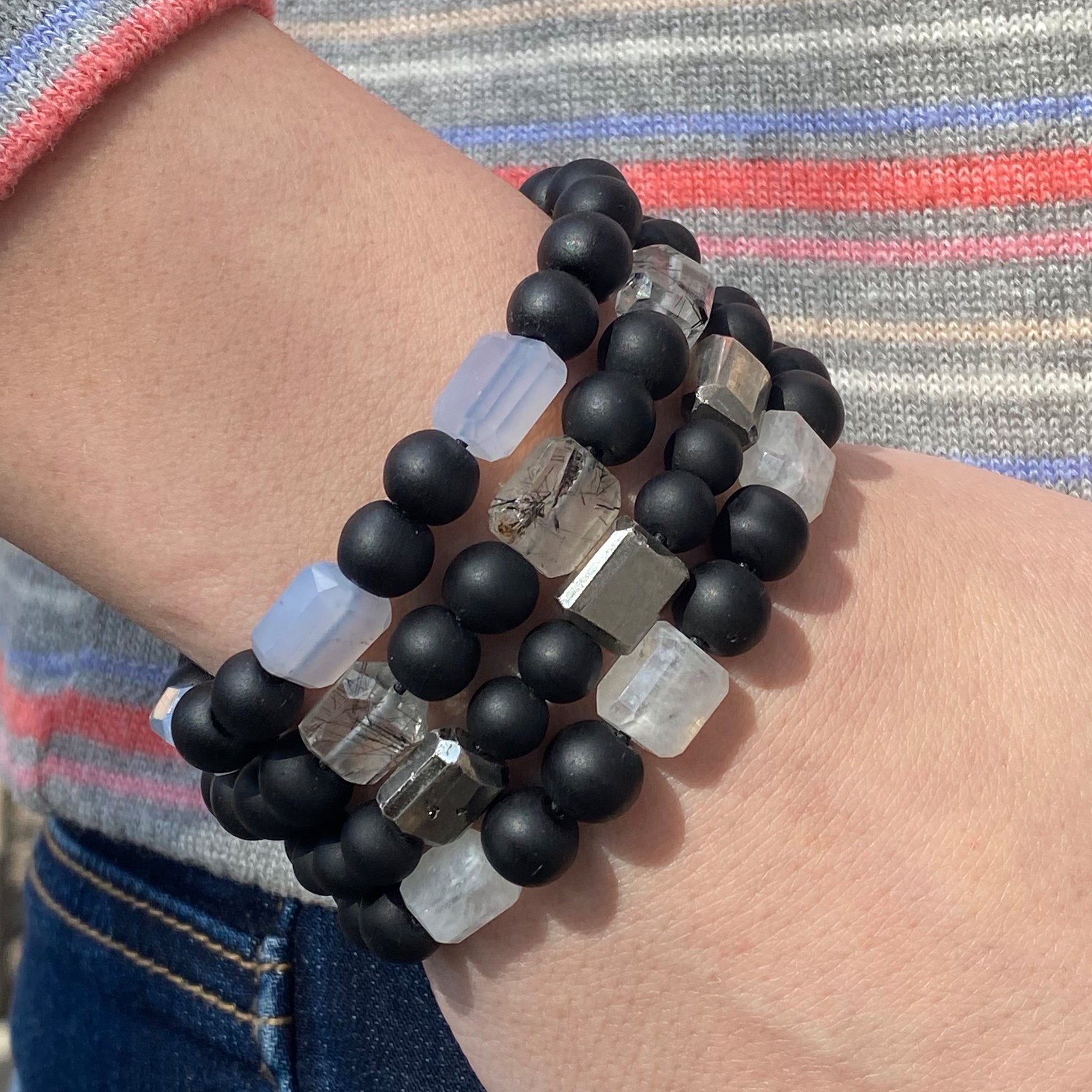 3-Stone Raj Shaligram Bracelet