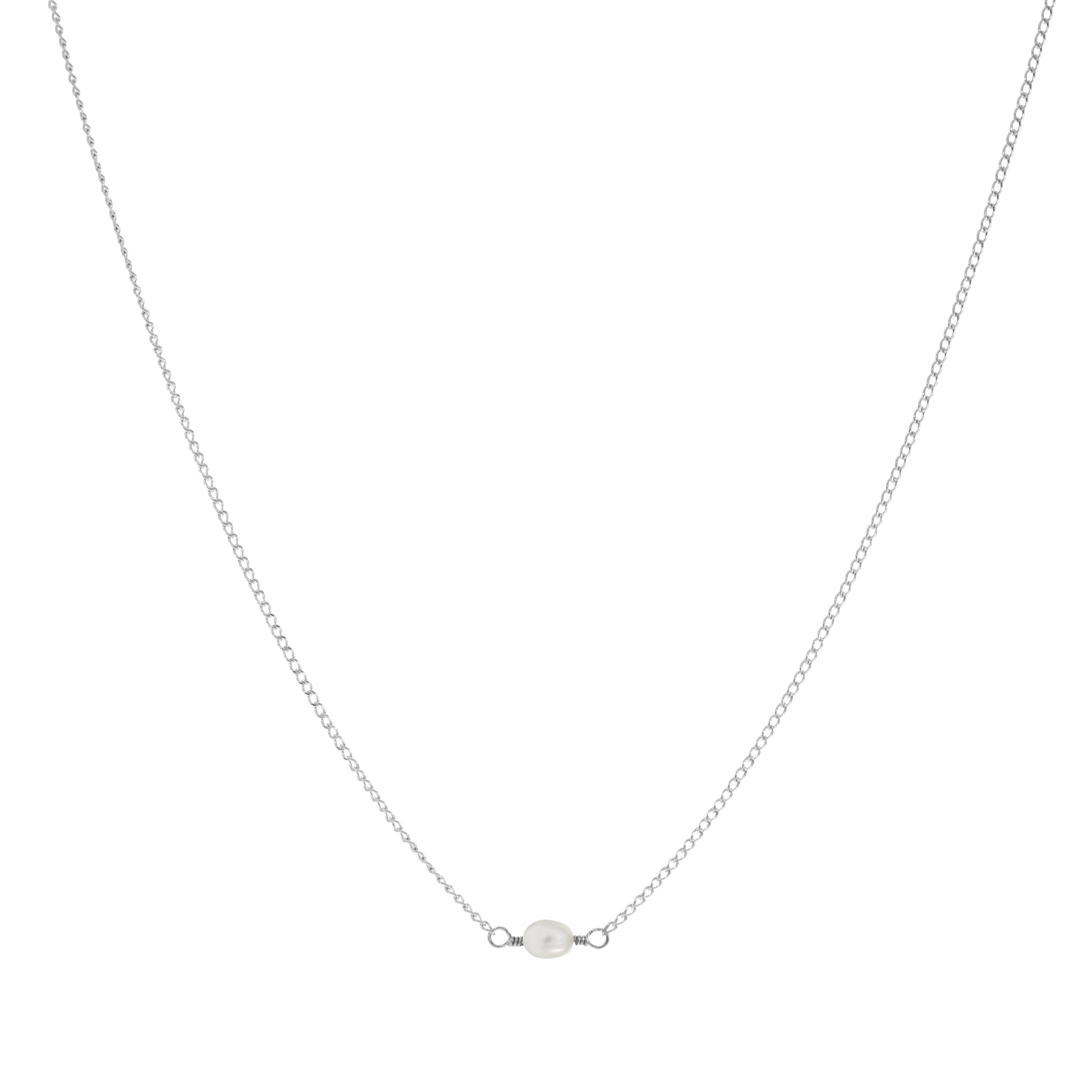 Mini Rock Necklace — White Pearl — Sterling Silver