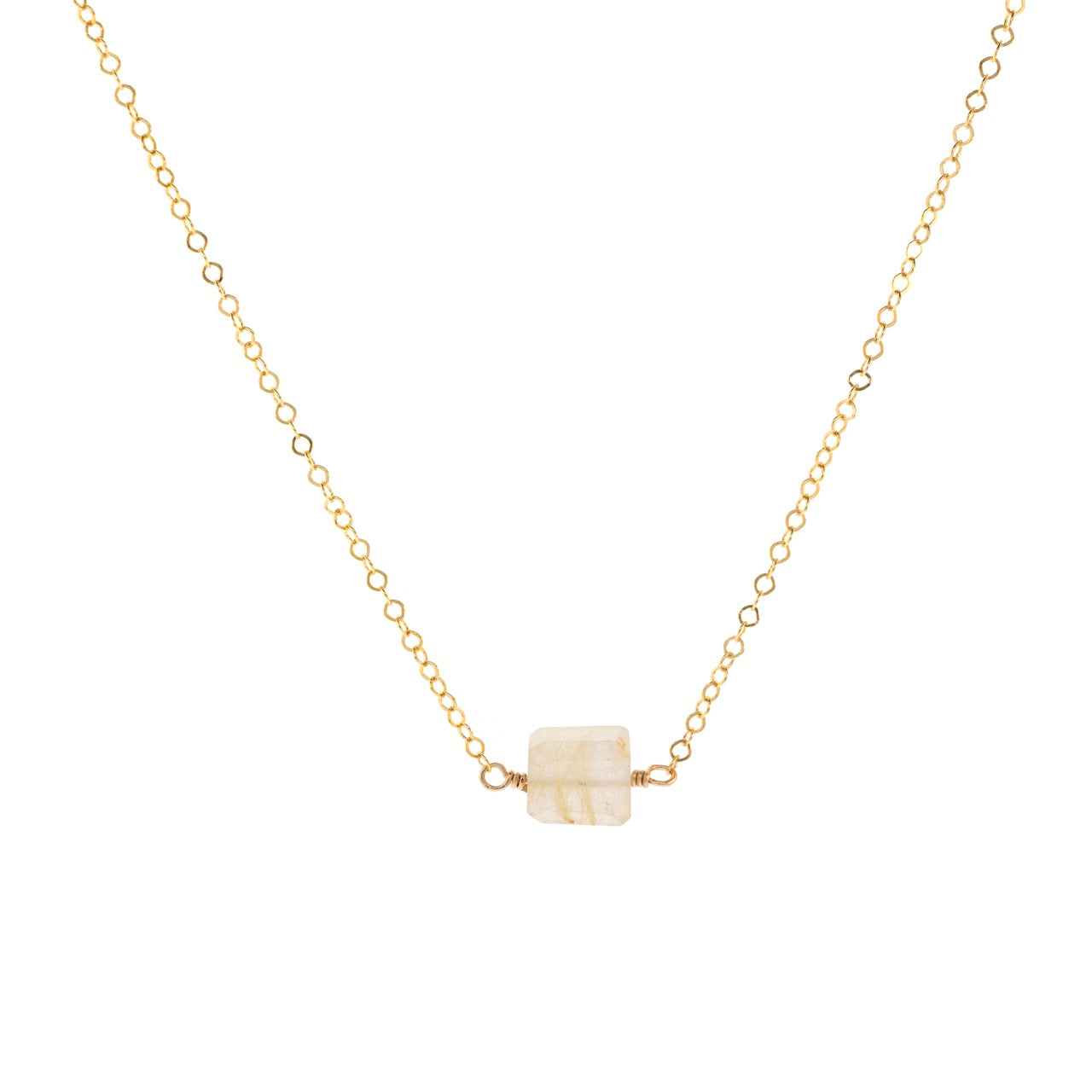 Petite Rock Necklace - Rutilated Quartz - 14K Gold-Filled