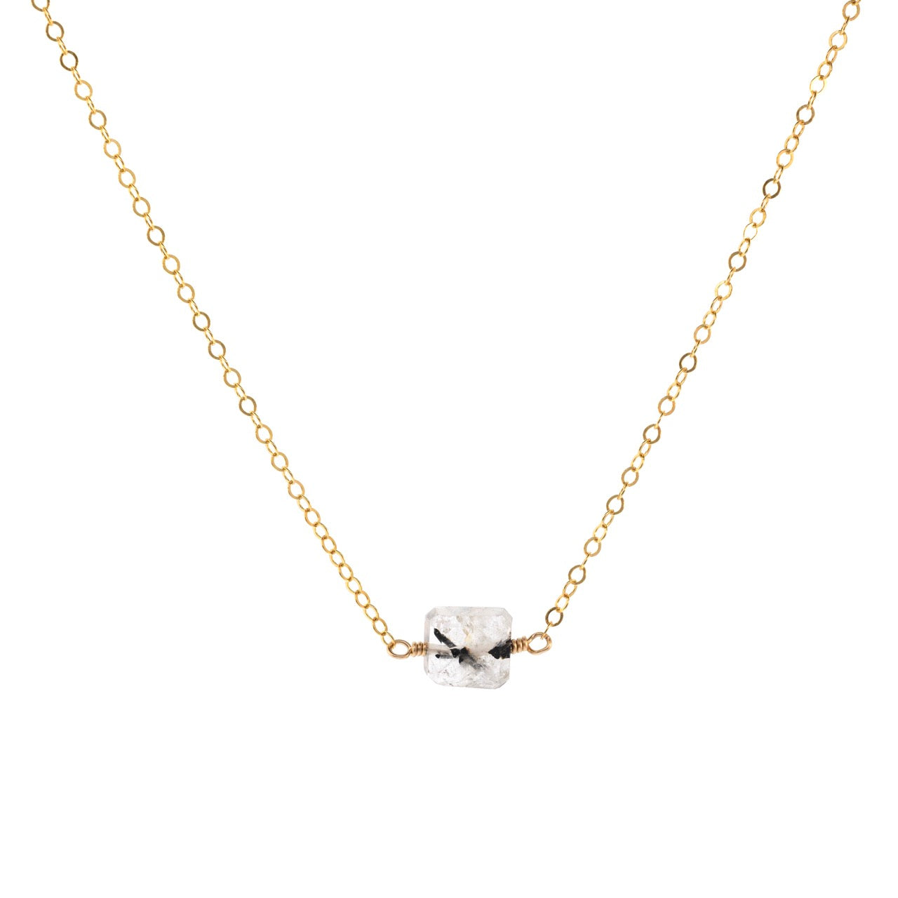 Petite Rock Necklace - Tourmalinated Quartz - 14K Gold-Filled