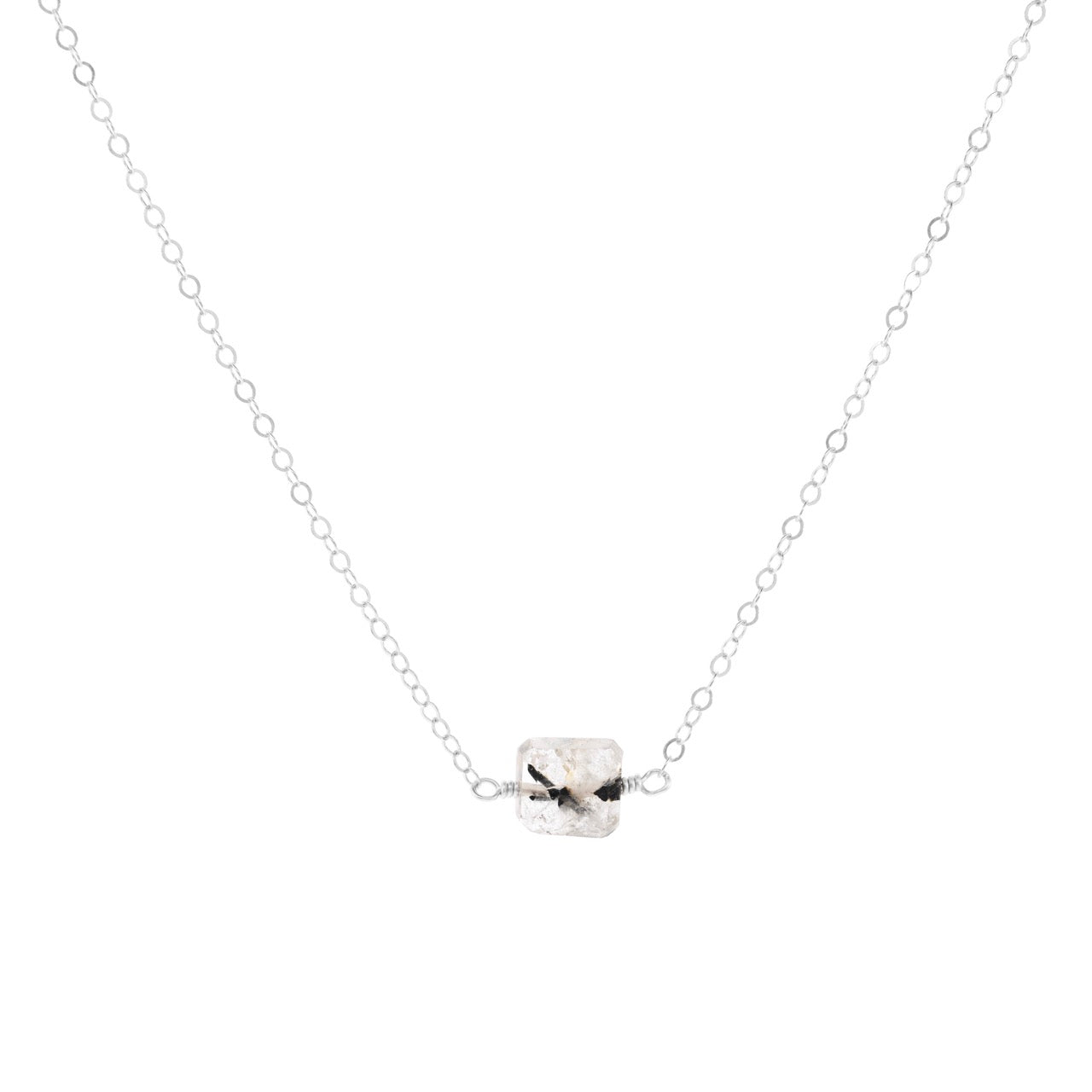 Petite Rock Necklace - Tourmalinated Quartz - Sterling Silver